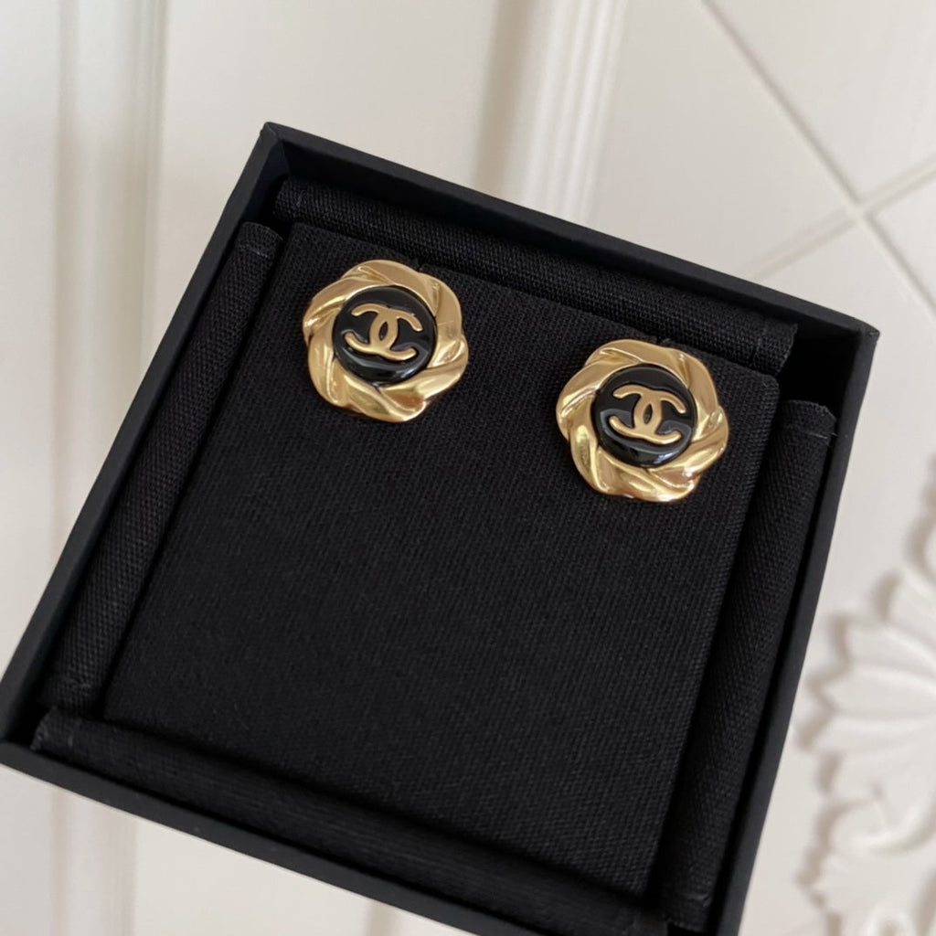 Chanel Double C Mini Stud Gold Black Earrings - product view 4