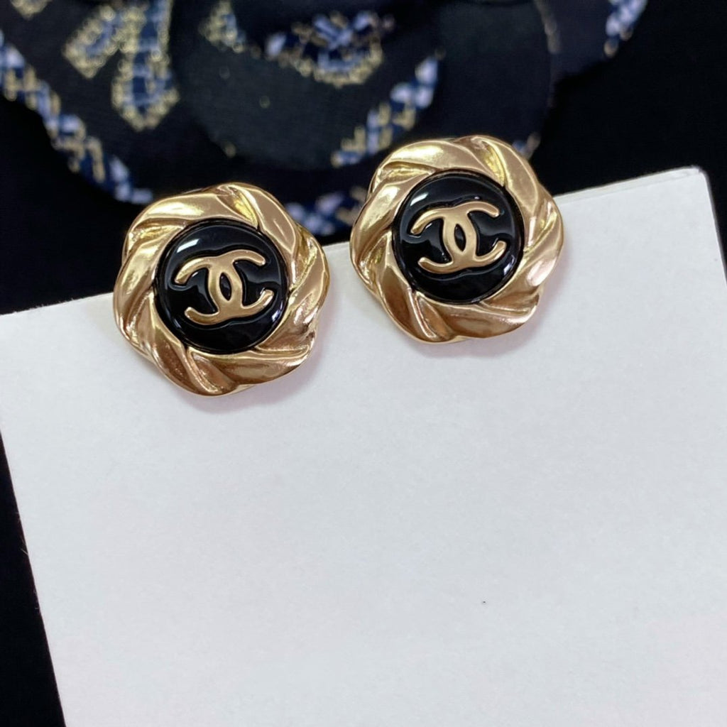Chanel Double C Mini Stud Gold Black Earrings - product view 5
