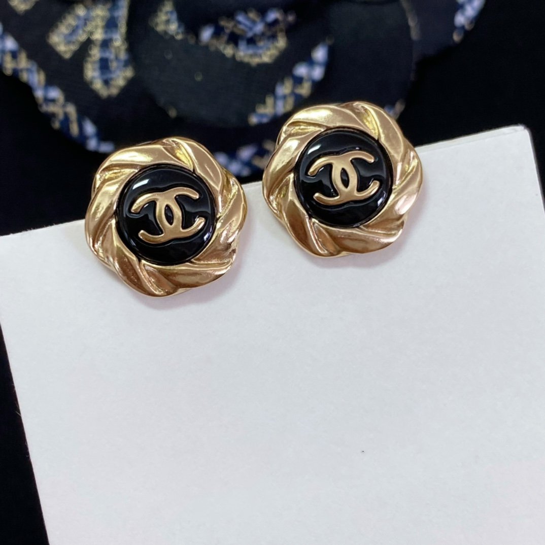 Chanel Double C Mini Stud Gold Black Earrings - product view 5