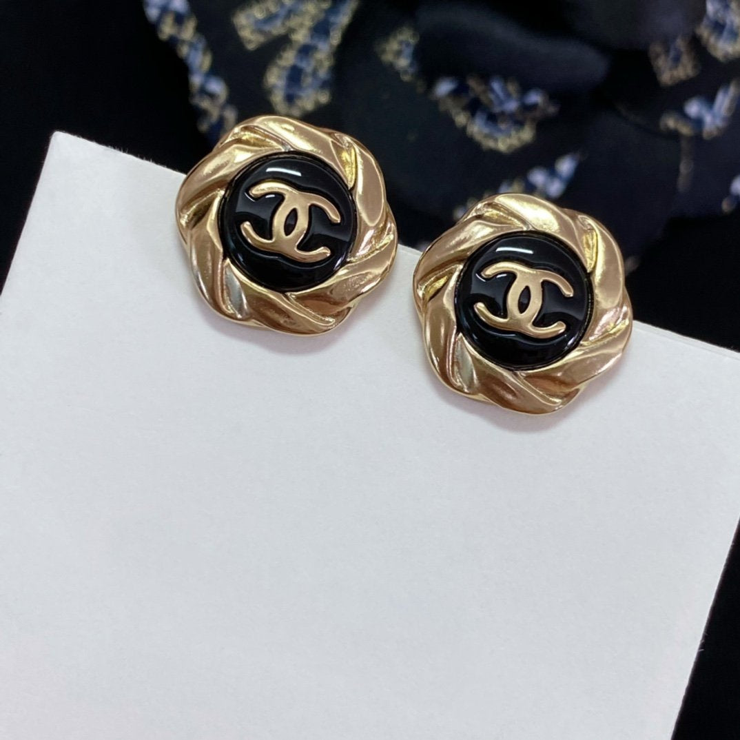 Chanel Double C Mini Stud Gold Black Earrings - product view 2