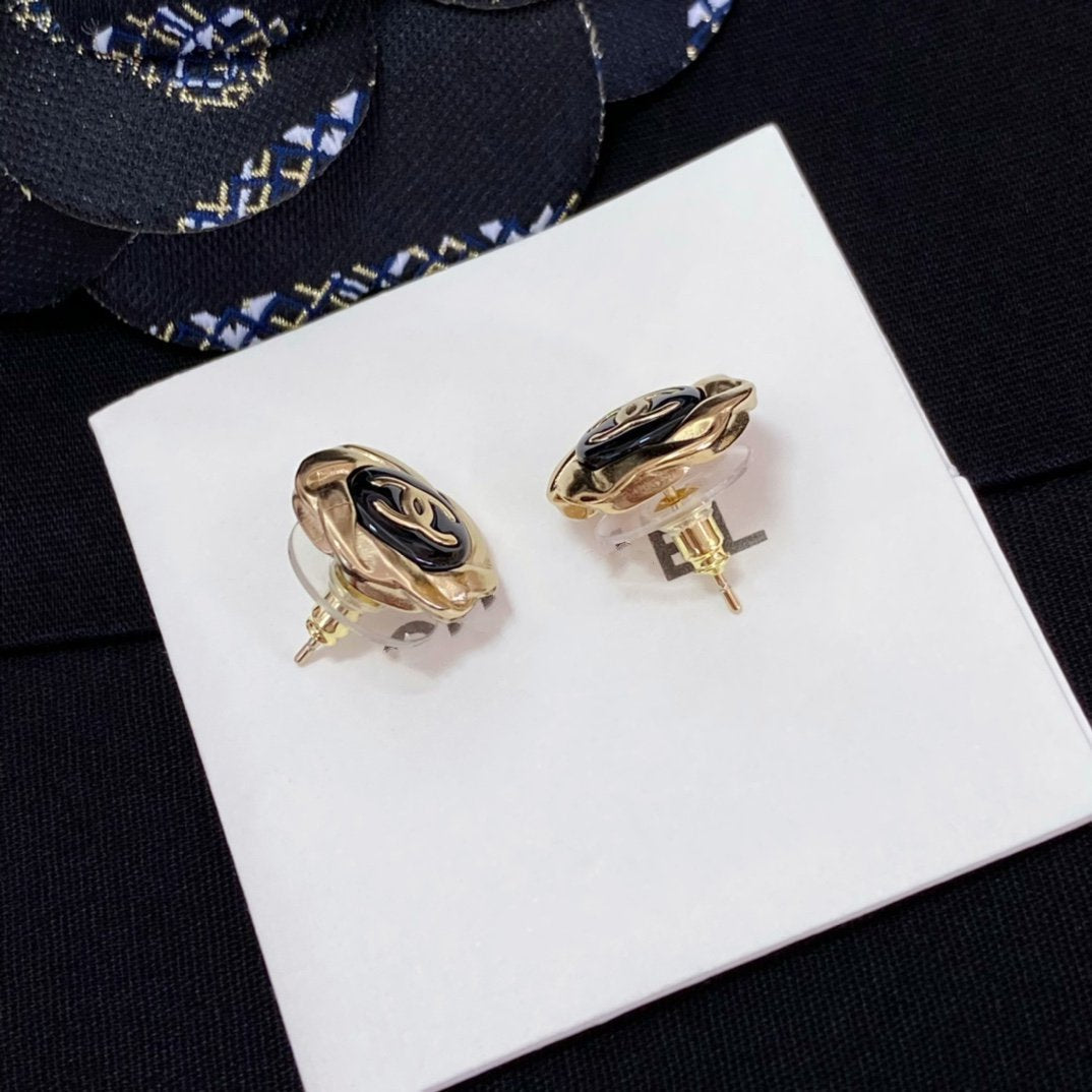 Chanel Double C Mini Stud Gold Black Earrings - product view 6