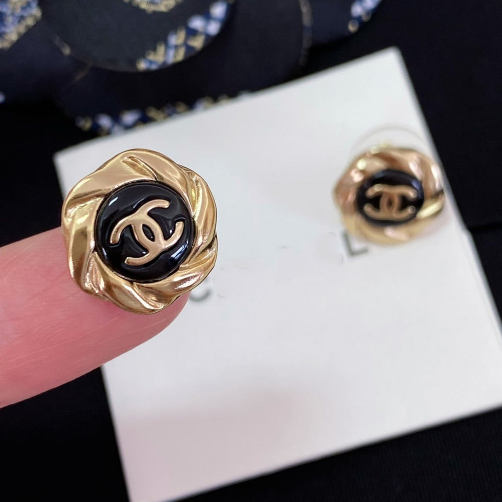 Chanel Double C Mini Stud Gold Black Earrings - product view 7