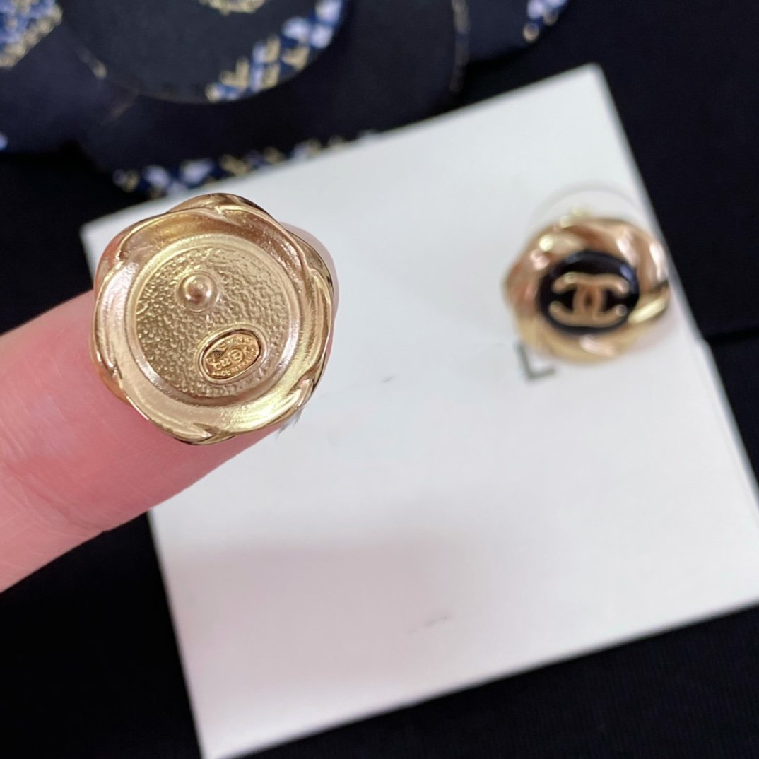 Chanel Double C Mini Stud Gold Black Earrings - product view 8