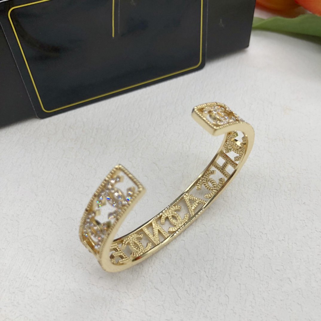 Chanel Logo Cuff Gold Bracelet - product view 6