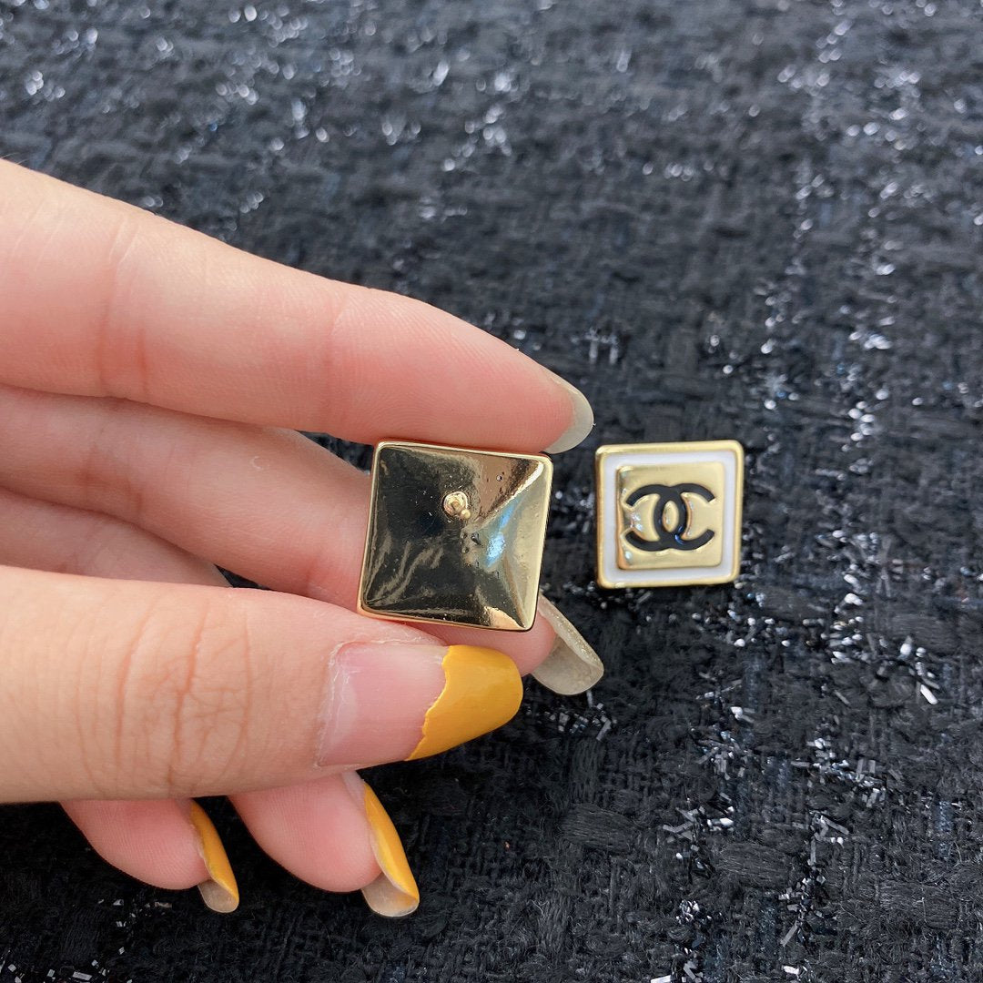 Chanel Square Gold Black Stud Earrings - product view 3