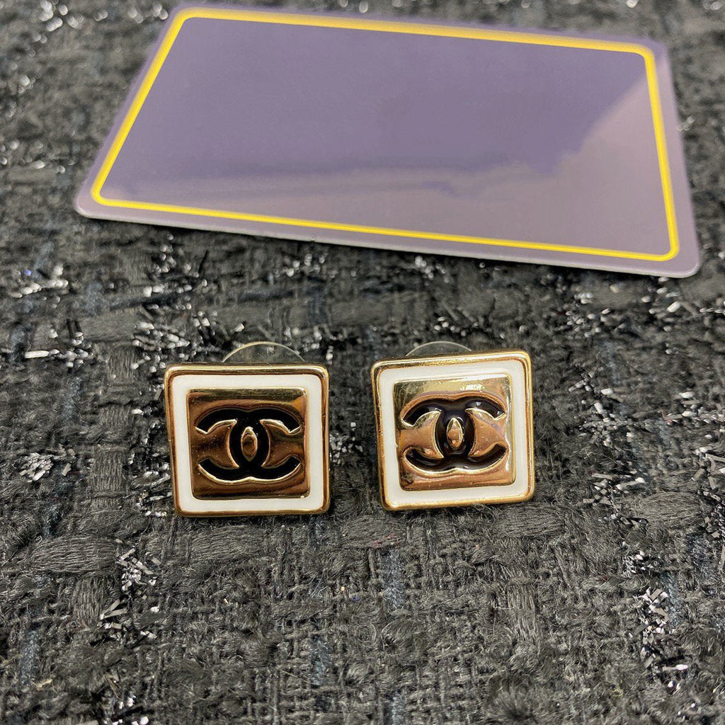 Chanel Square Gold Black Stud Earrings - product view 5