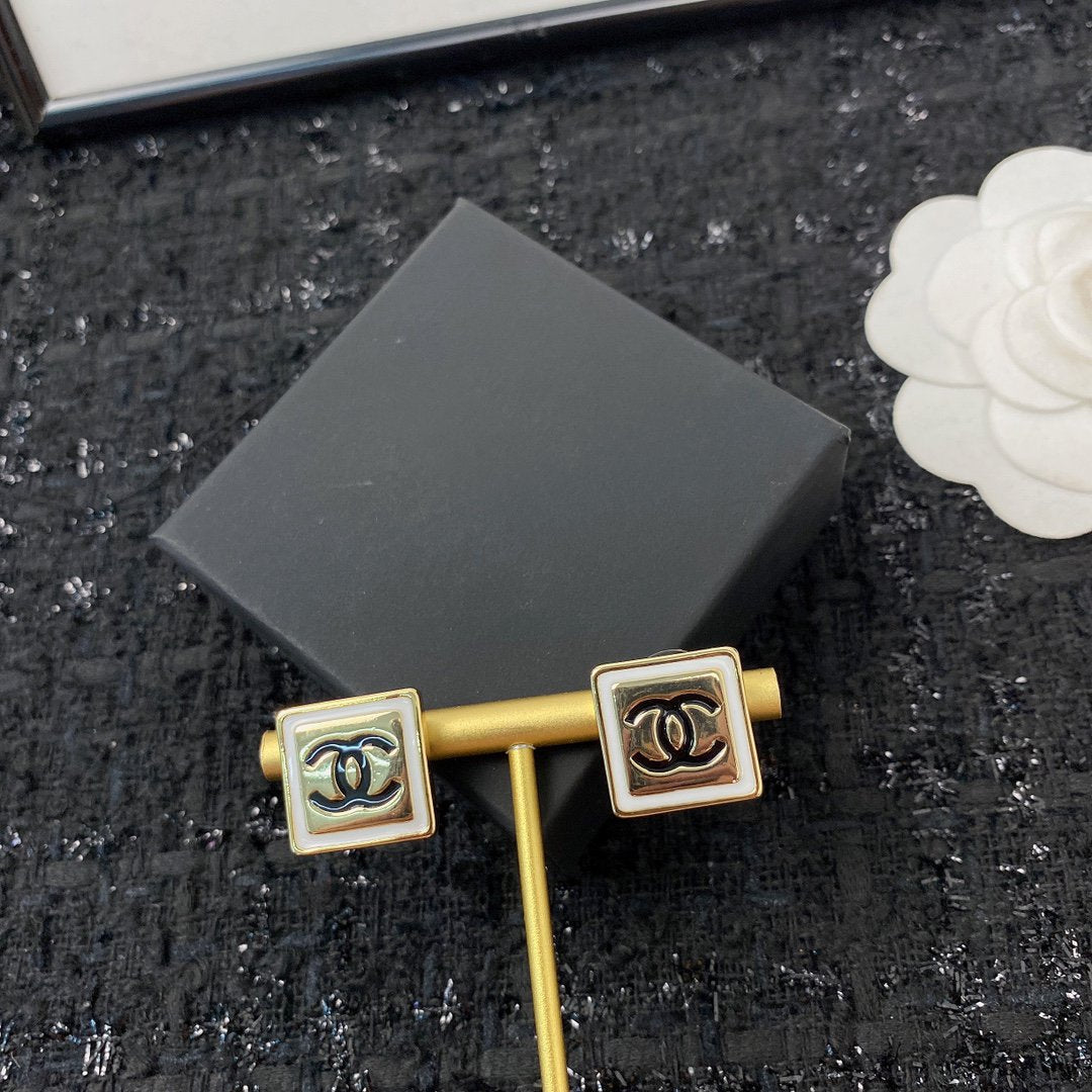 Chanel Square Gold Black Stud Earrings - product view 6