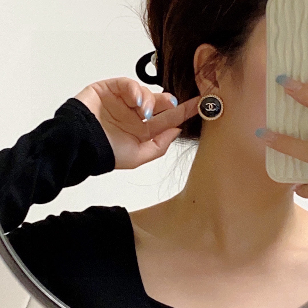 Chanel Circle Pink Gold Enamel Stud Earrings - product view 2