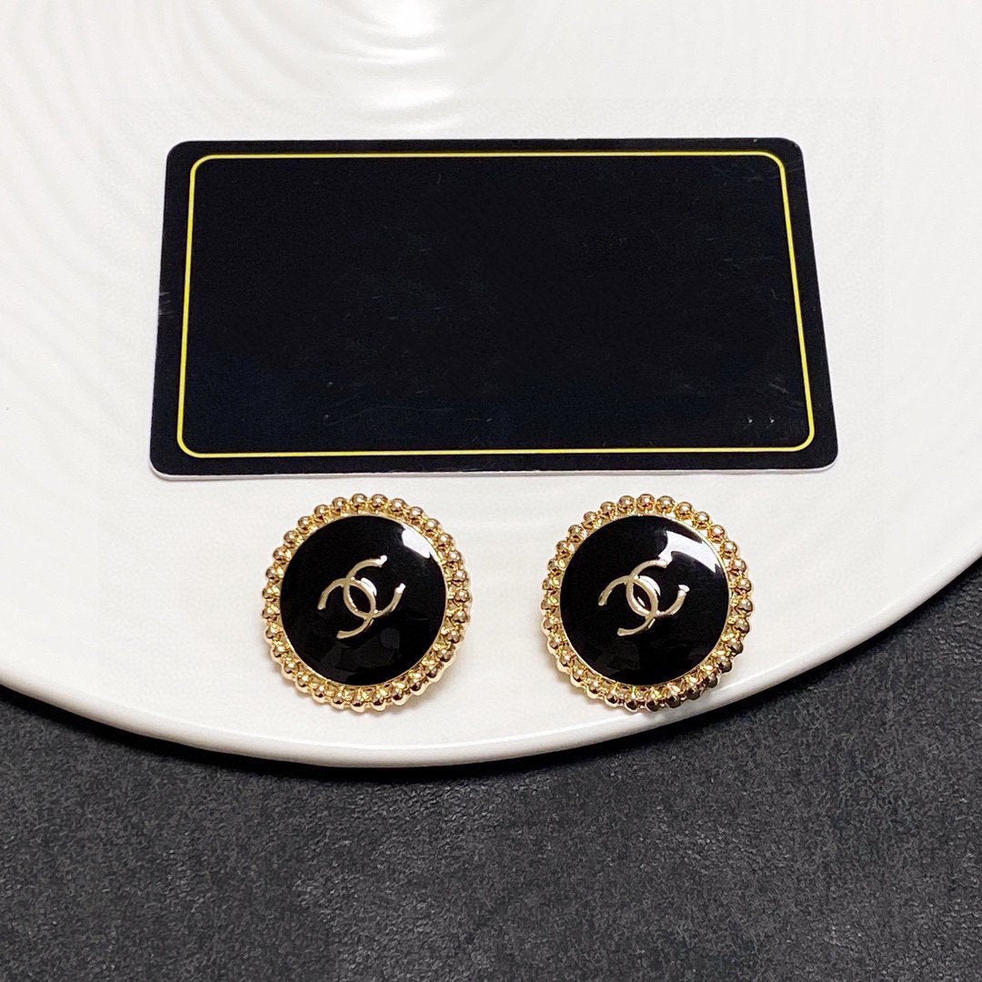 Chanel Circle Pink Gold Enamel Stud Earrings - product view 5