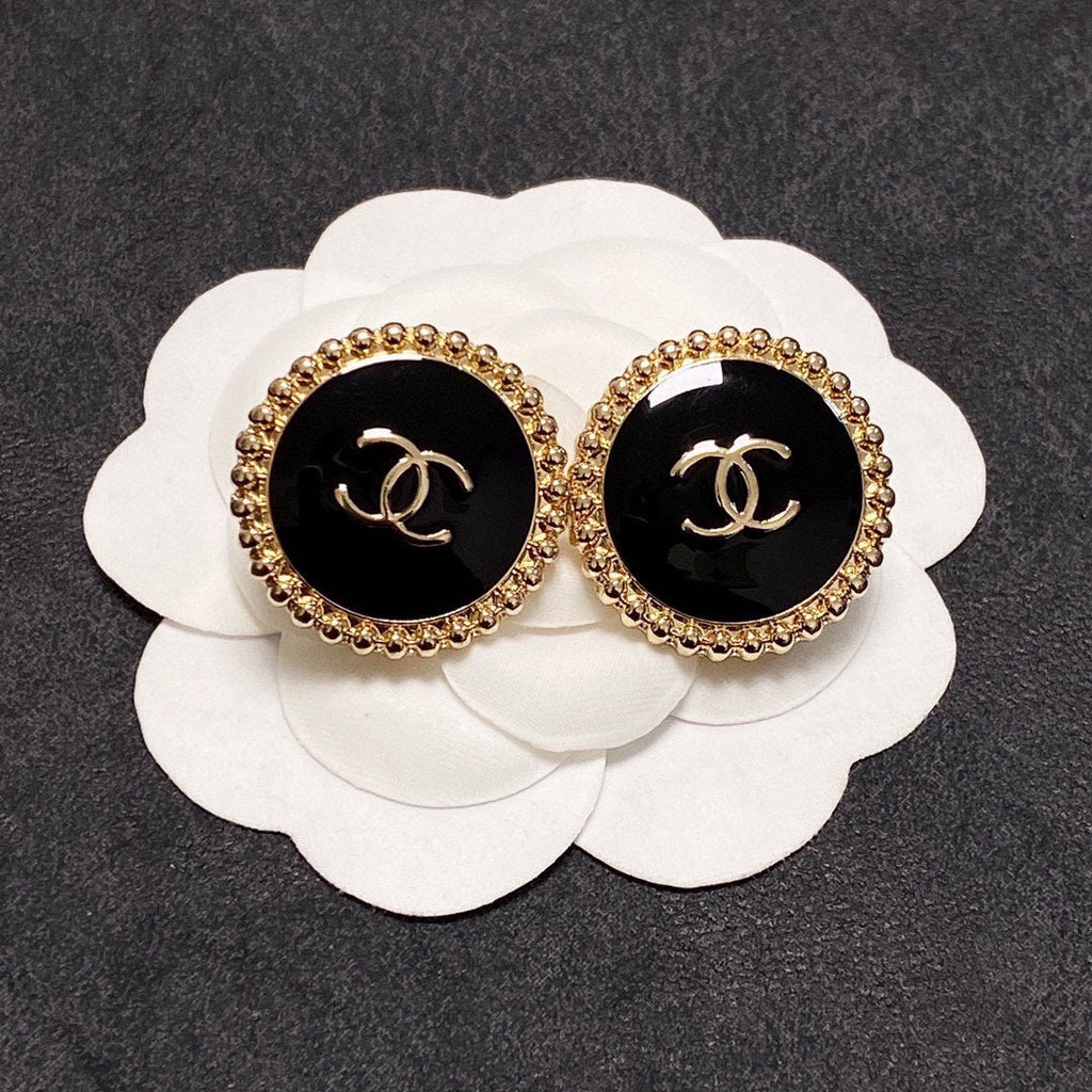 Chanel Circle Pink Gold Enamel Stud Earrings - product view 6