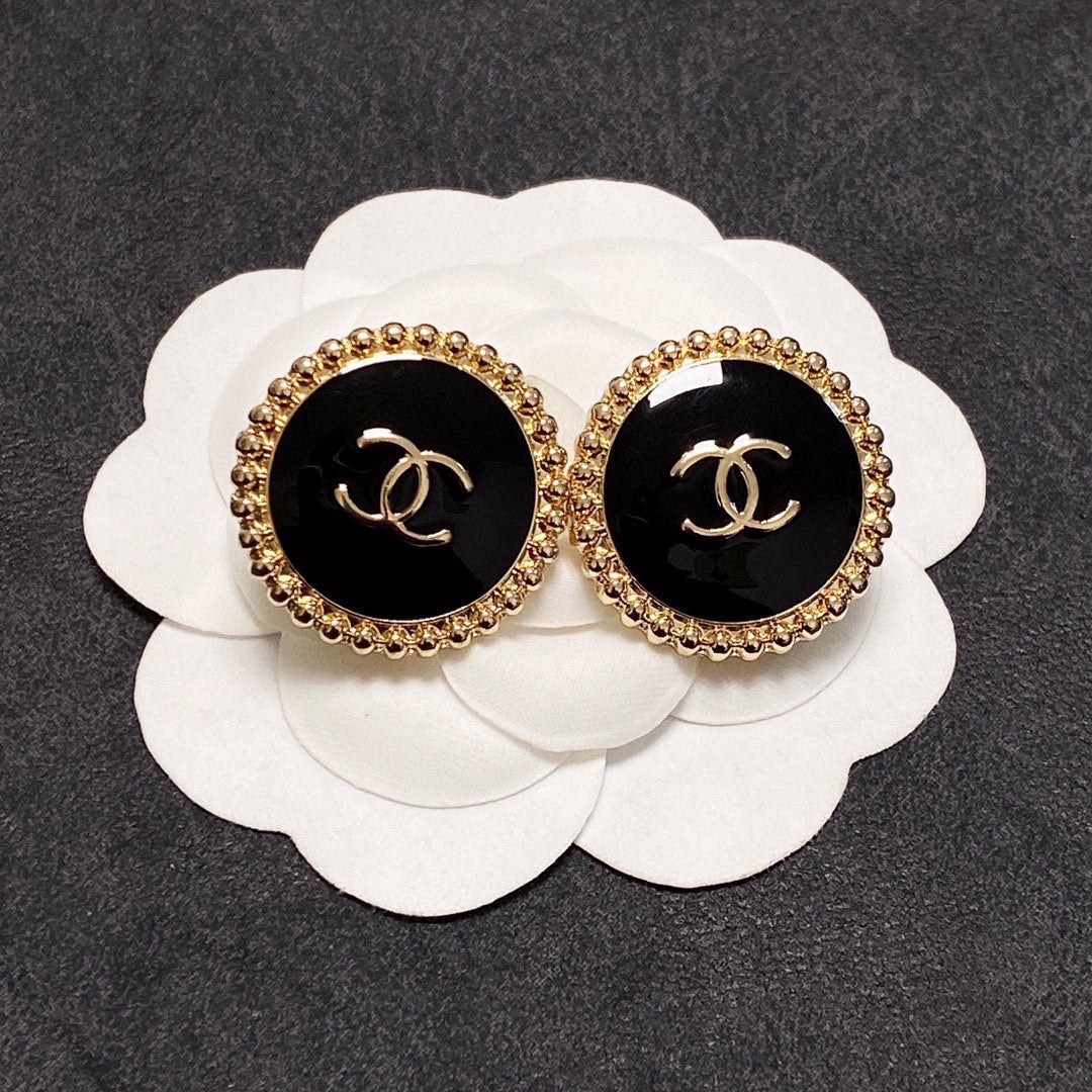 Chanel Circle Pink Gold Enamel Stud Earrings - product view 6