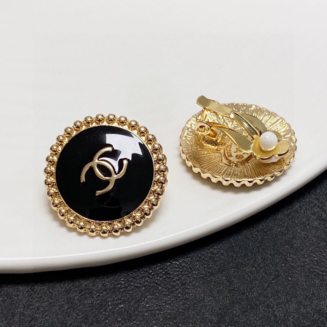 Chanel Circle Pink Gold Enamel Stud Earrings - product view 3
