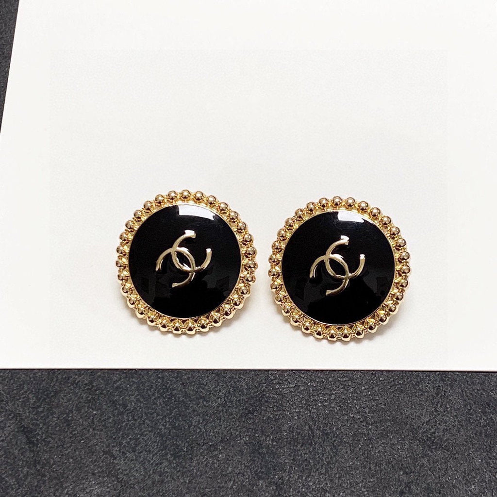 Chanel Circle Pink Gold Enamel Stud Earrings - product view 1