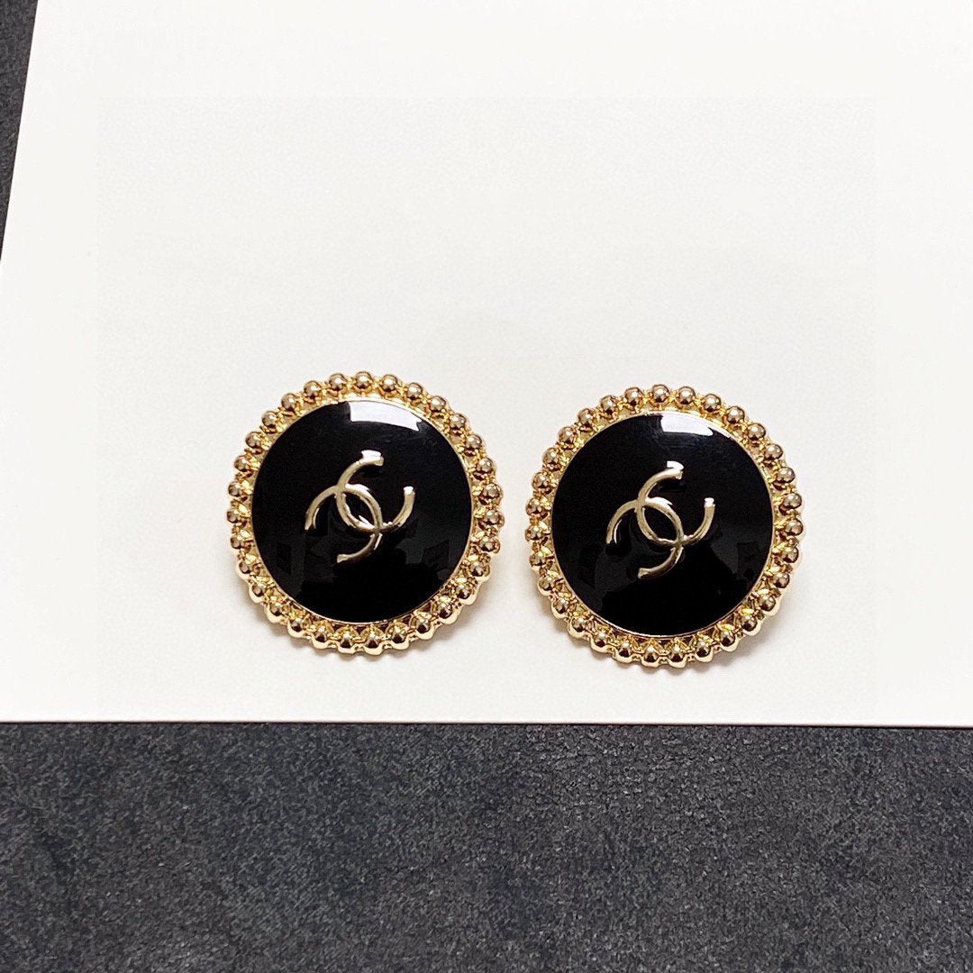 Chanel Circle Pink Gold Enamel Stud Earrings - product view 1