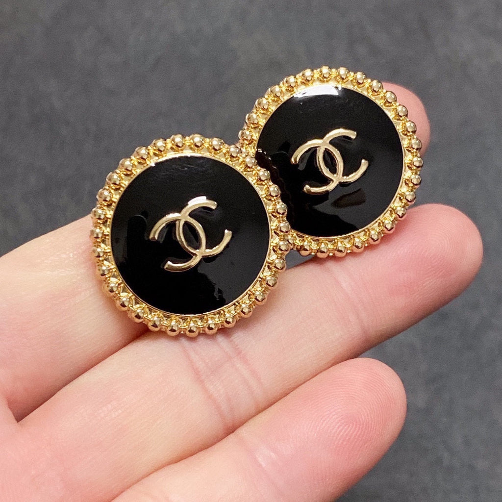 Chanel Circle Pink Gold Enamel Stud Earrings - product view 4