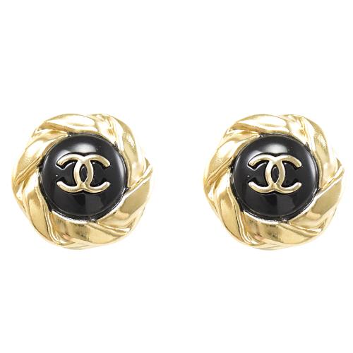 Chanel Double C Mini Stud Gold Black Earrings - product view 1