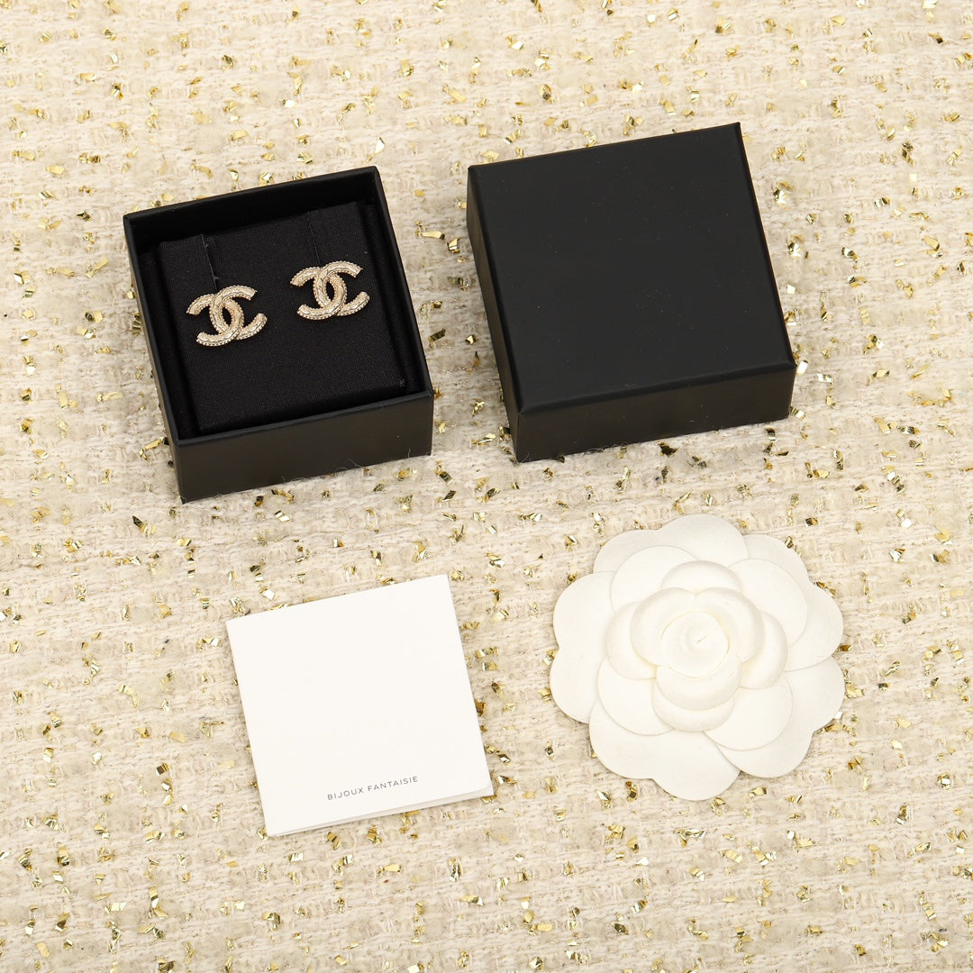 Chanel Double C Logo Gold Stud Earrings - product view 6