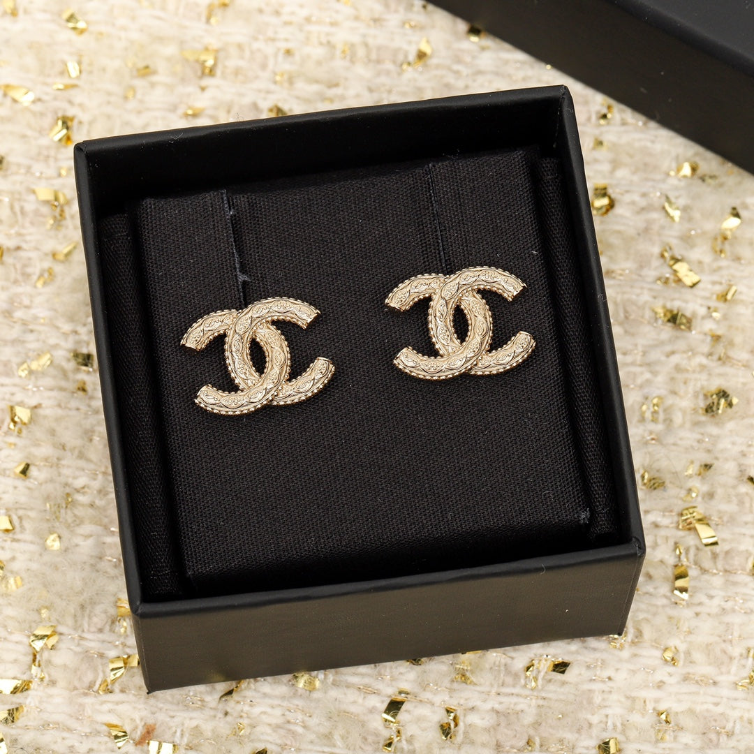 Chanel Double C Logo Gold Stud Earrings - product view 5
