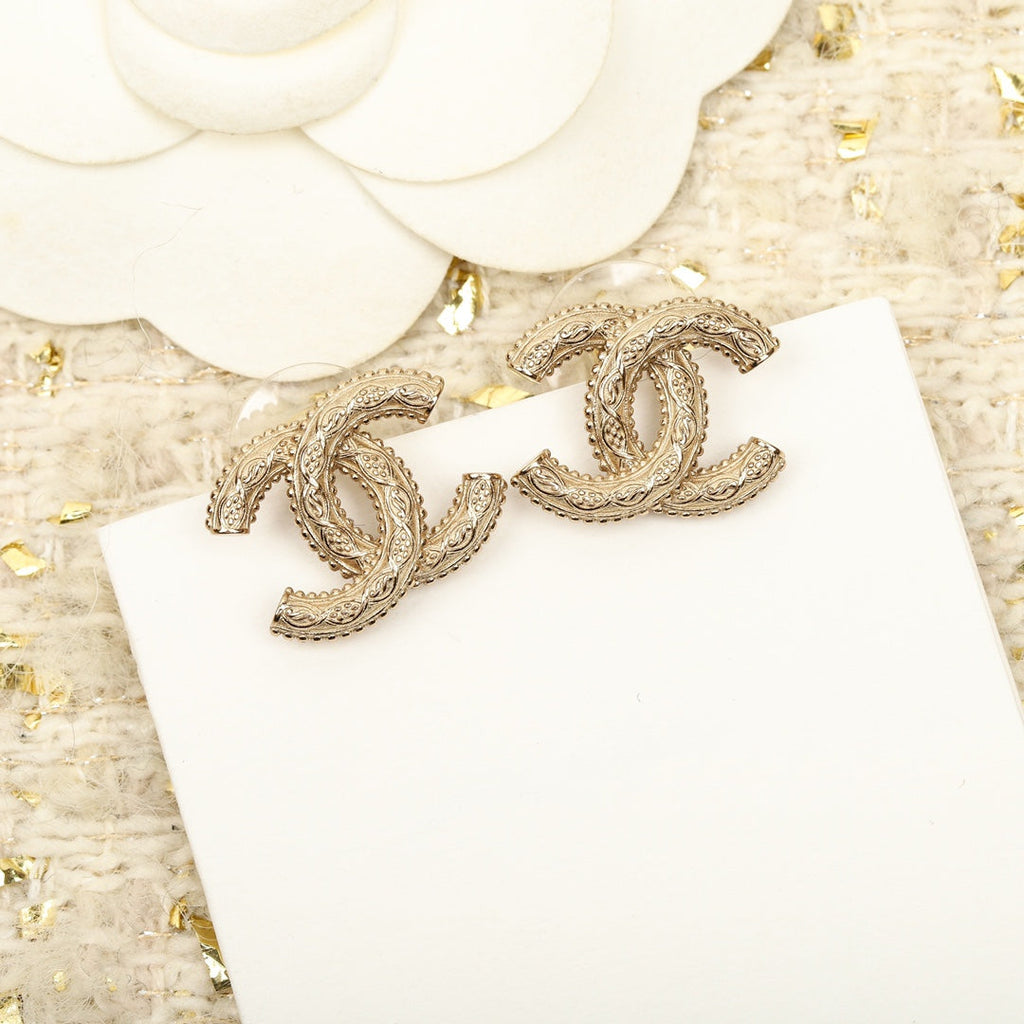 Chanel Double C Logo Gold Stud Earrings - product view 1