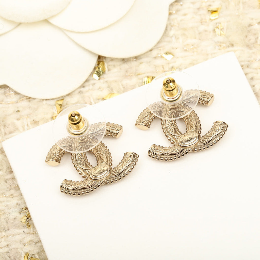 Chanel Double C Logo Gold Stud Earrings - product view 3