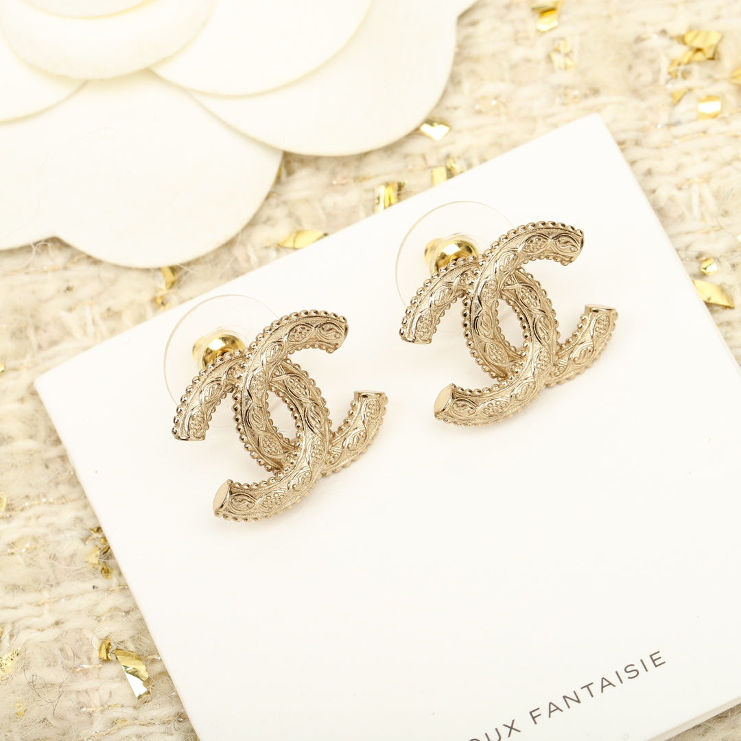Chanel Double C Logo Gold Stud Earrings - product view 2