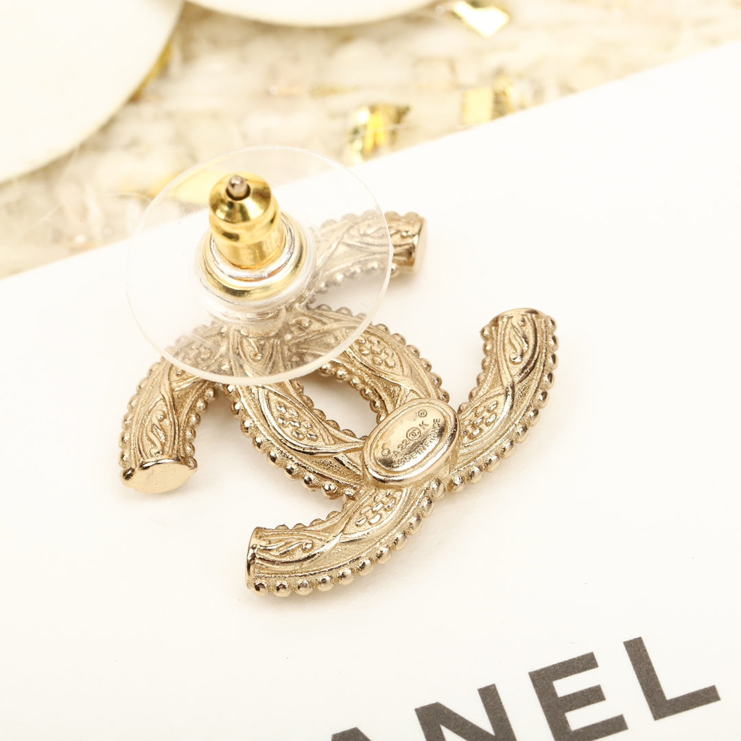 Chanel Double C Logo Gold Stud Earrings - product view 4