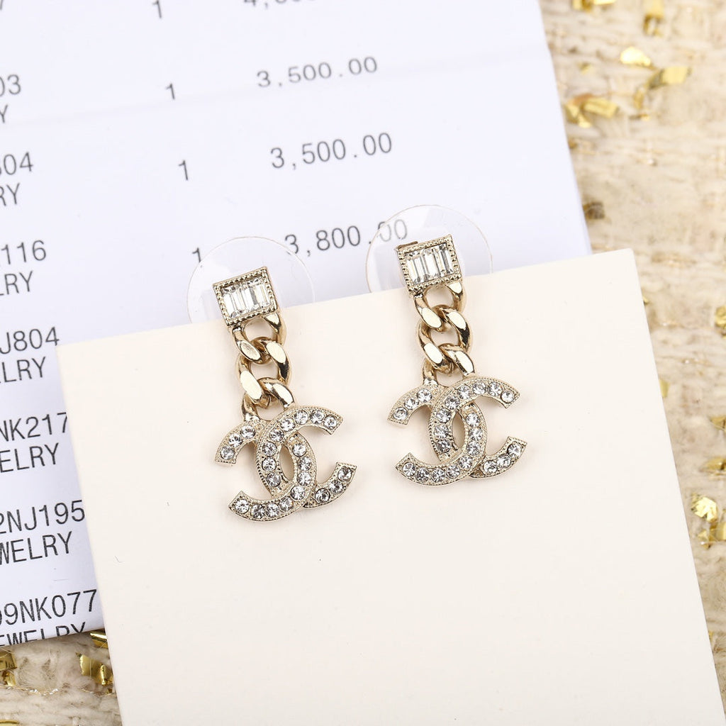 Chanel Double C Gold Diamonds Drop Earrings - product view 4