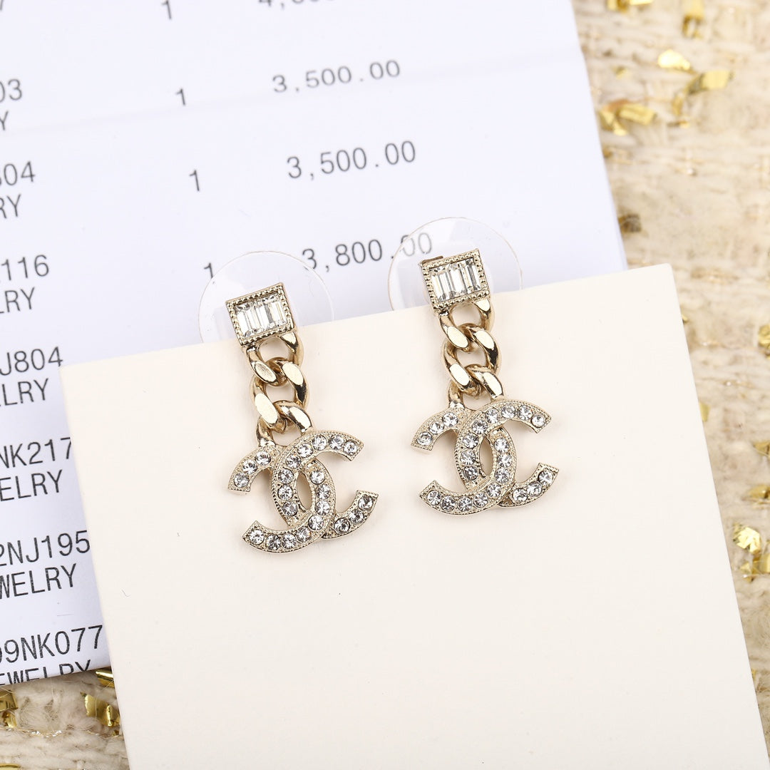 Chanel Double C Gold Diamonds Drop Earrings - product view 4