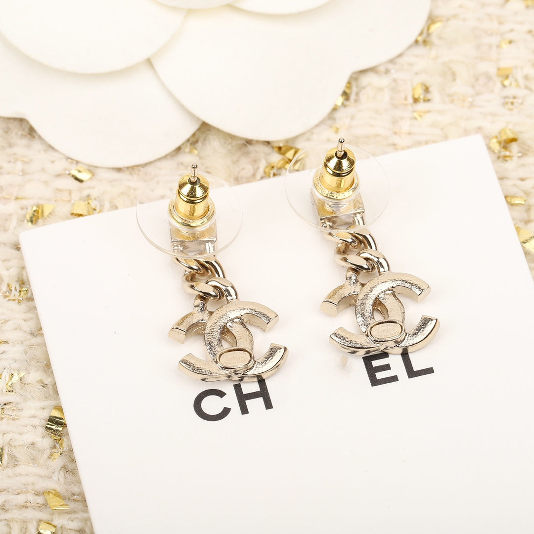 Chanel Double C Gold Diamonds Drop Earrings - product view 2