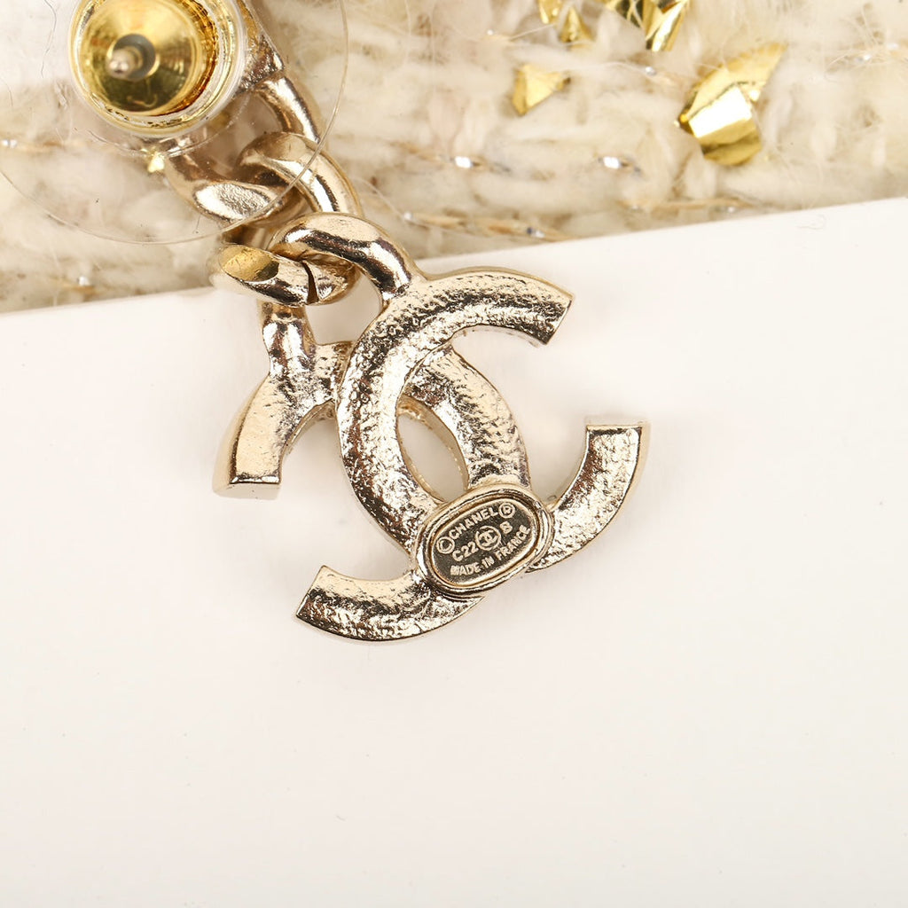 Chanel Double C Gold Diamonds Drop Earrings - product view 3