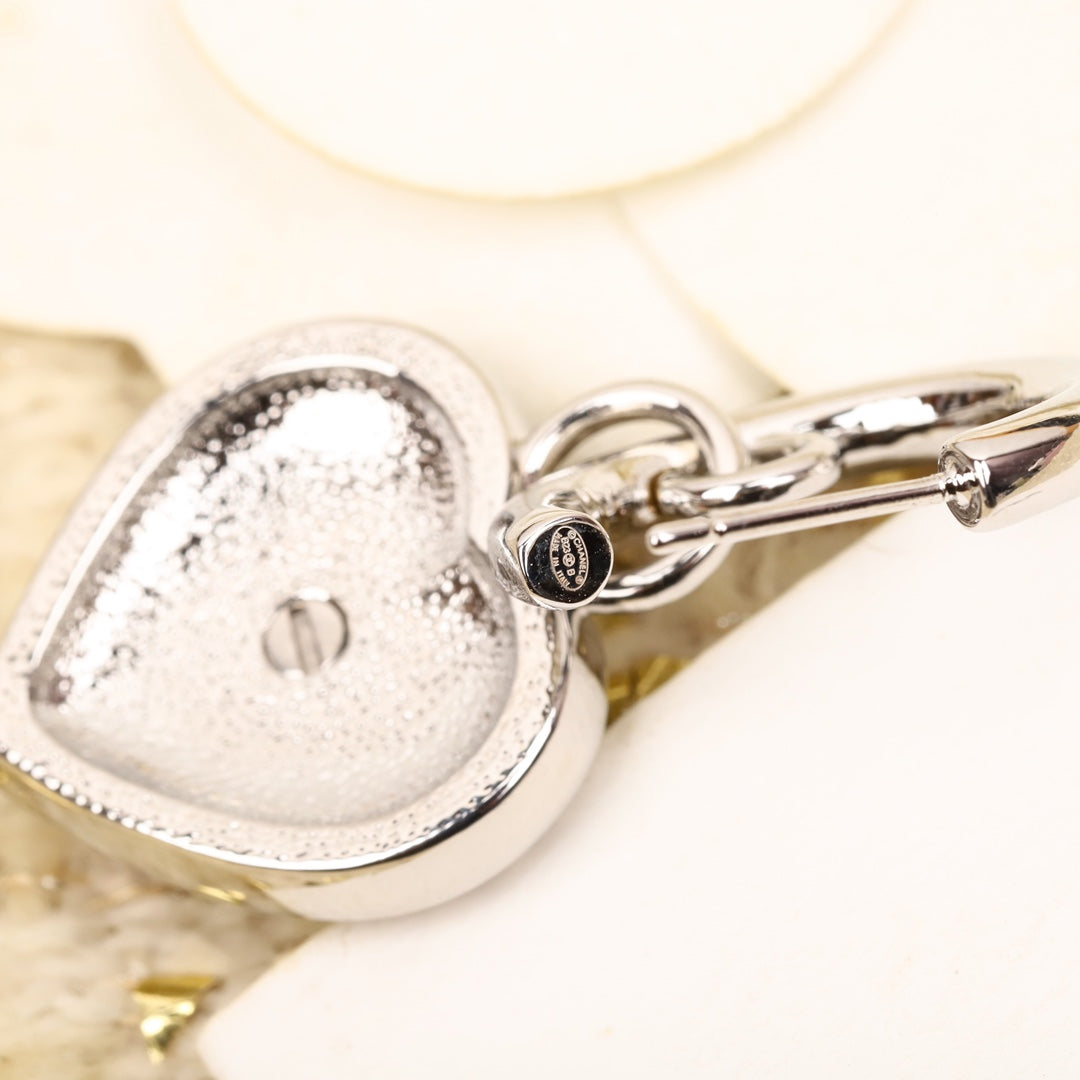 Chanel Double C Drop Heart Silver Diamonds Earrings - product view 5